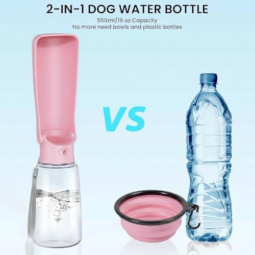 Portable Dog Water Bottle for Walking – 19oz / 12oz Foldable Pet Water Dispenser for Puppies, Medium & Large Dogs – Leak Proof Travel Water Bowl for Small Animals Dog Accessories(19OZ Pink) - Image 5