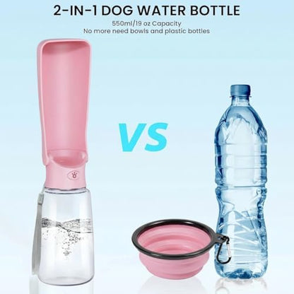 Portable Dog Water Bottle for Walking – 19oz / 12oz Foldable Pet Water Dispenser for Puppies, Medium & Large Dogs – Leak Proof Travel Water Bowl for Small Animals Dog Accessories(19OZ Pink) - Image 5