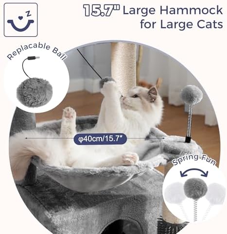 Cat Tree 32” Small Cat Tower with Large Hammock 16”& Self Groomer - Image 3