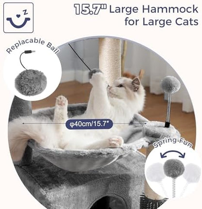 Cat Tree 32” Small Cat Tower with Large Hammock 16”& Self Groomer - Image 3
