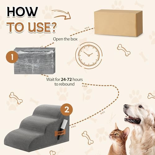 Romrol Dog Stairs Ramp for High Bed, 33D Pet Stairs Steps 15.7” H with Durable Non-Slip Waterproof Fabric Cover, Dog Slope Stairs to Bed for Small Dogs and Cats or Pets Joints, 3-Steps - Image 2