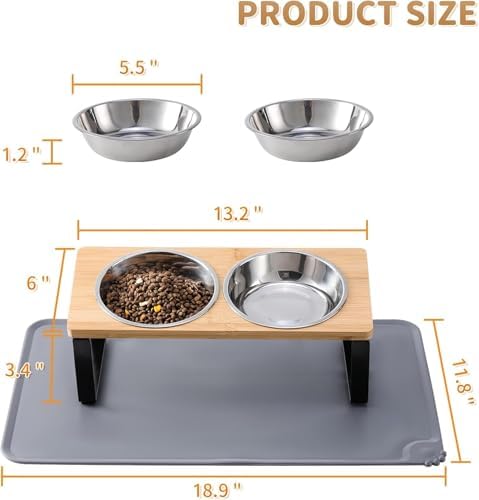 Summark 2 Pack Elevated Cat Bowls with Food Mat,15°Tilted Stand Anti Vomiting Raised Cat Dishes for Food and Water,2 Stainless Steel Bowls for Cats and Puppy - Image 5