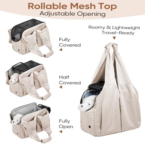 Dog Purse Carrier for Small Dogs, Cats, and Puppies – Soft-Sided Travel Pet Tote Bag with 4 Large Pockets, Foldable, Lightweight, Fits Pets up to 15 lbs, for Travel, Outings (Beige) - Image 4