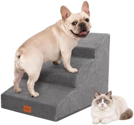 Dog Stairs for Small Dogs,15.7" H,3-Step Curved Pet Ramp for Bed Couch Sofa and Chair,Non-Slip Pet Steps for Injured & Senior Pets with Washable Cover and Durable High Density Foam,Grey by NAPWAYS