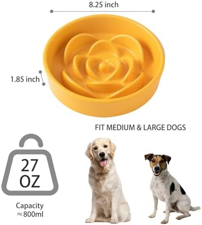 8.25'' Ceramic Slow Feeder Dog Bowls - Petal Shape Modern Dog Food Dish for Medium and Large Breeds, Puzzle Maze Bowl to Slow Down Eating, Anti-Gulping, Dishwasher & Microwave Safe, Yellow - Image 3