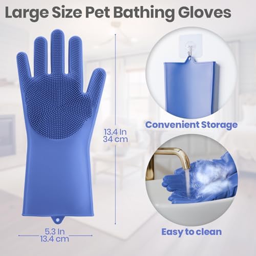 DELOMO Large Silicone Pet Grooming Gloves Dog Washing Gloves, 1 Pair Blue - Image 4