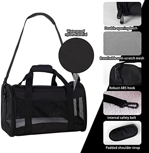 Cat Carrying Case - Pet Carrier Airline Approved, Protable and Breathable Pet Travel Carrier Removable Fleece Pad, Collapsible Cat Carrier Dog Carrier for Medium Cats Small Cats Dogs(Medium, Black) - Image 4