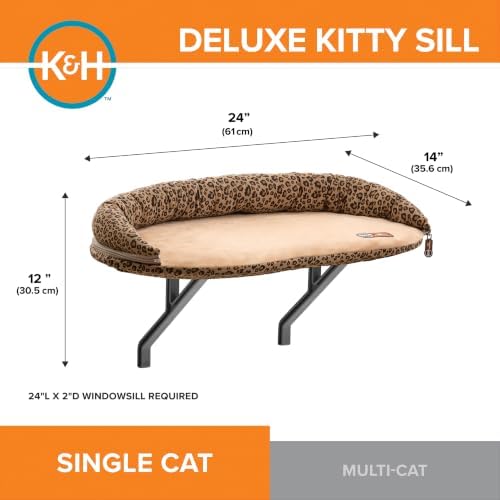 K&H Cat Window Perch, Deluxe Kitty Sill with Bolster, 24x14in, Tan/Leopard - Image 2