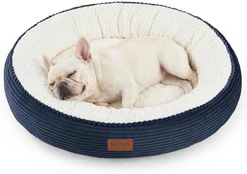 Love's cabin Round Donut Cat and Dog Cushion Bed, 30in Pet Bed for Medium or Large Dogs, Anti-Slip & Water-Resistant Bottom, Soft Durable Fabric Pet Beds, Washable Calming Cat Bed, Navy Blue by Lovescabin