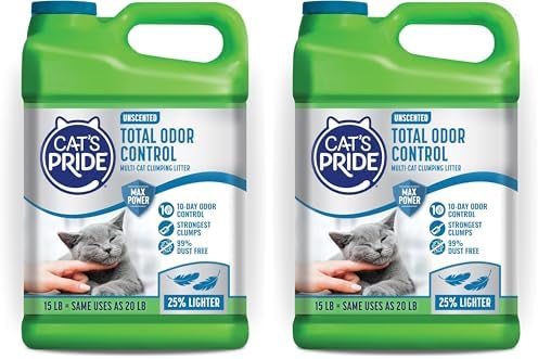Cat's Pride Max Power: Total Odor Control - Up to 10 Days of Powerful Odor Control - Strong Clumping - Hypoallergenic - 99% Dust Free - Multi-Cat Litter, Unscented, 15 Pounds (Pack of 2) by CatsPride
