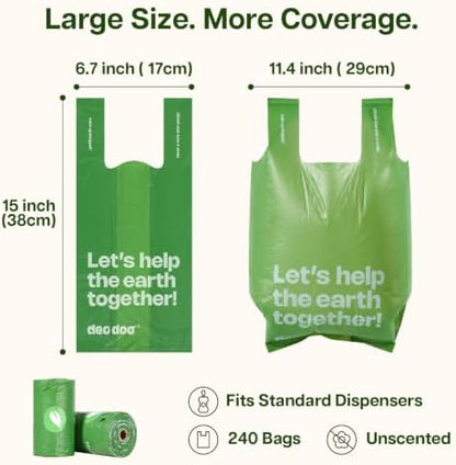 Deo Doo Dog Poop Bags with Handles, 240 Count Large Size, Extra Thick and Leak Proof Refill Rolls for Doggie Waste, Easy Tie and Cleanup, Unscented - Image 4