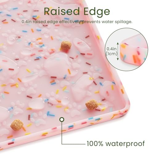 2 Pack Dog Food Mat Anti-Slip Dog Bowl Mats for Food and Water, Waterproof Pet Placemat Prevents Messy Spill to Floor, Silicone Puppy Feeding Tray for Small, Medium and Large Dogs Cats, Pink Dount - Image 6