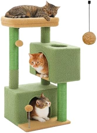 Small Cat Tree for Kittens, 32 in Cat Tower with 2 Cozy Condos by UYMI