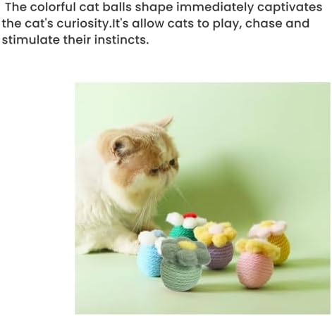 6Pcs Cactus Cat Toy Balls Cotton Rope Pet Scratching Assorted Colored Cat Rope Balls Chew Eco-Friendly Toy Pets Interactive Toy Cat Toys (Assorted Colored, 6pcs) - Image 4