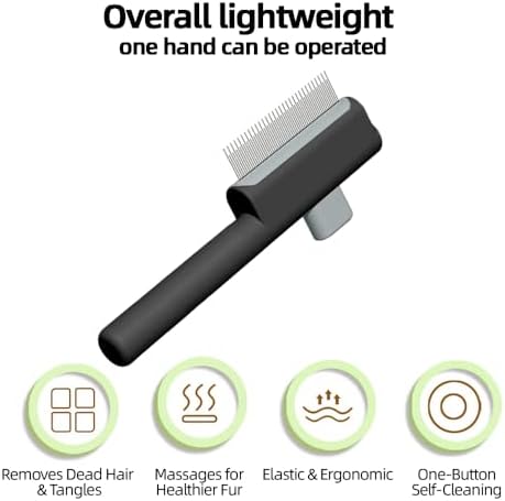 Marchul 2Pcs Pet Comb Flea Comb Set for Cats Dogs, Cat Grooming Brush with Release Button and Stainless Steel Round Teeth, Self-Cleaning Dog Combs for Removing Pet Hair, Knots & Loose Fur, Black - Image 2