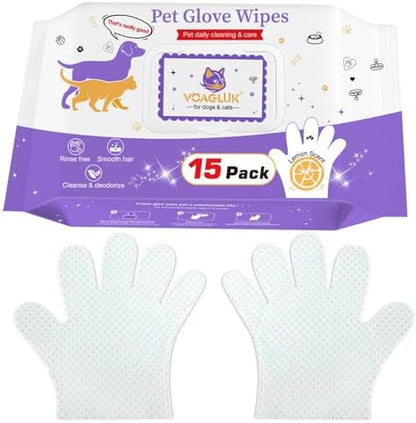 Pet Glove Wipes for Dogs & Cats, Pet Cleaning Gloves 15 PCS by VoagLukPetLife