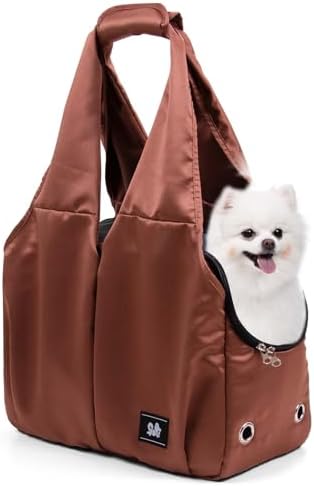 Dog Purse Carrier for Small Dogs, Cats, and Puppies – Soft-Sided Travel Pet Tote Bag with 4 Large Pockets, Foldable, Lightweight, Fits Pets up to 15 lbs, for Travel, Outings (Brown) by Unknown