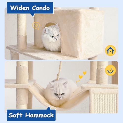Cat Craft Cat Tree 63 Inch Cat Tower for Indoor Cats, Multi-Level Cat Tree for Large Cats 20 lbs+ Heavy Duty Cat Tower with Sisal Scratching Posts, Hammock, Condo and Extended Platform, Beign - Image 5