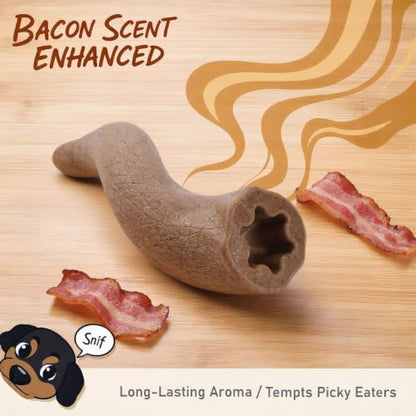 MECOOL Durable Nylon Dog Chew Toy – Bacon Flavored Bull Horn Shape with 6-Point Star Hollow Core for Treat Stuffing, Tough Interactive Teething Toy for Aggressive Chewers, Medium Large Dogs - Image 2