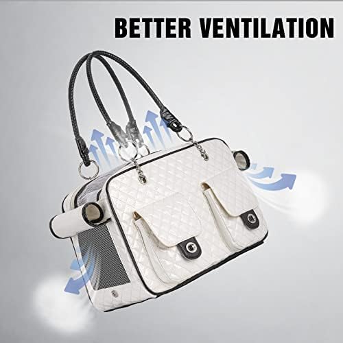 Pet Carrier Fashion Dog Carrier Purse Leather Tote Handbag Bag for Small Puppies Dogs Cat Small Animals Soft TSA Airline-Approved (White) - Image 5