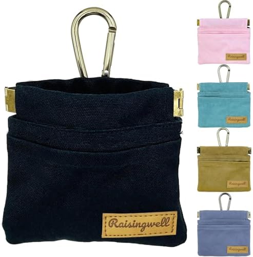 Raisingwell Dog Treat Pouch, Black Pocket Sized Pet Training Pouch, Cotton Fabric, Hand Free Dog Walking Bag with Carabiner, Self-Closing Pet Feed Snack Reward, for Pet Puppy Travel or Outdoor Use by Raisingwell