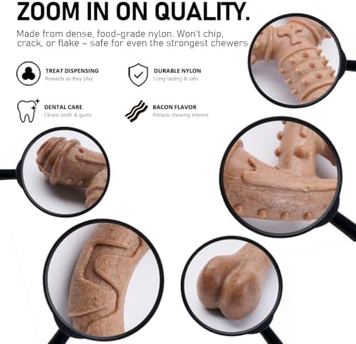 MECOOL Indestructible Dog Chew Toys for Aggressive Chewers 5PCS, Durable Bacon Flavored Nylon Bones for Small Dogs, Puppy Teething Toys, Long Lasting Nylon Dog Chews - Image 3