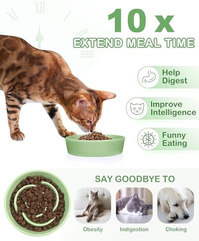 TRUVIC Ceramic Slow Feeder Dog Bowls Small Breed, 0.6 Cup Slow Feeder Cat Bowls for Fast Eaters, Ceramic Dog Food Dish no Black Chin, Puzzle Bowl for Small Dogs and Cats, Green - Image 3