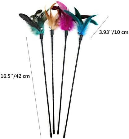 4 PCS Interactive Cat Teaser Wand - 20" Long Wand with Loud Bell for Cat and Kitten - Image 2