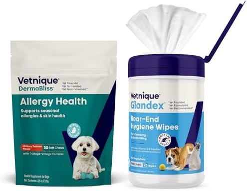 Vetnique Glandex Rear End Wipes & Dermabliss Dog Allergy Chews Bundle by Vetnique