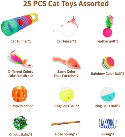 iCAGY 25 Pcs Cat Toys Set, Cat Tunnel Toy for Indoor Cats, Kittens - Image 2