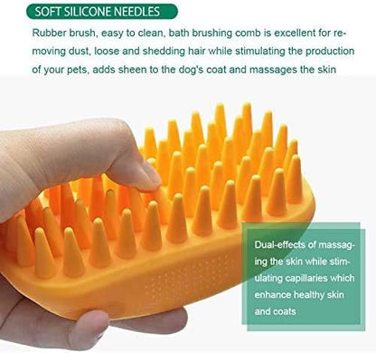 Dog Cat Pet Grooming Brush - Silicone Massage Brush for Deshedding and Bathing, Anti-Slip Rubber Shampoo Brush for Long & Short Hair Dogs and Cats (Orange) - Image 4