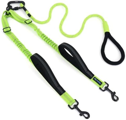 Double Dog Leash No Tangle – Dual Dog Leash for 2 Dogs with Shock Absorbing Bungee, 360° Swivel, Reflective Safety, Heavy Duty for Medium & Large Dogs (Neon Green) by Wagtime+Club