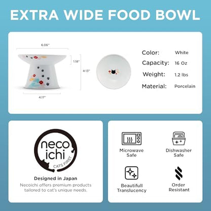 Necoichi Ceramic Extra-Wide Elevated Cat Food Bowl (Fuji, Extra Wide) - Image 3