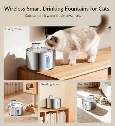Cat Water Fountain Stainless Steel,135fl-oz/4L Wireless Cat Fountain Battery Operated Pet Fountain with 5 Filters for Dogs Cats Indoor - Image 2