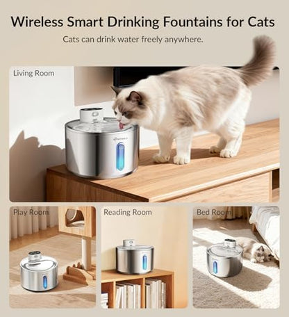 Cat Water Fountain Stainless Steel,135fl-oz/4L Wireless Cat Fountain Battery Operated Pet Fountain with 5 Filters for Dogs Cats Indoor - Image 2