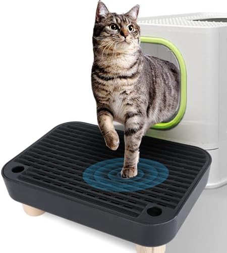 Litter Box Step, Litter Box Ramp/Catcher with Wooden Base，Pet Step Stool for Filter Function, Easy to Clean,Ideal for Kitten/Elderly Cats(Black) by Unknown
