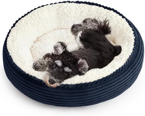 Love's cabin Round Donut Cat and Dog Cushion Bed, 24in Pet Bed for Small or Medium Dogs, Anti-Slip & Water-Resistant Bottom, Soft Durable Fabric Pet Beds, Washable Calming Cat Bed Navy Blue by Lovescabin