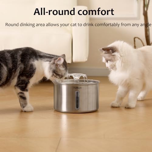 Stainless Steel Cat Fountain, 102 oz/3L Automatic Pet Fountain for Cats and Small Dogs, Ultra-Quiet Pump with White LED Light, Water Level Window - Image 4
