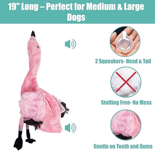 SPOT Skinneeez Flamingo 19 Inch Stuffing-Free Plush Dog Toy with Dual Squeakers – Long Interactive Chew Toy for Medium and Large Dogs – Mess-Free Play for Light & Moderate Chewers - Image 3