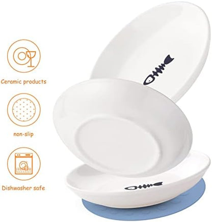 3 Ceramic Cat Plates with Non-Slip Mat, Wide Shallow Bowls for Wet/Dry Food - Image 5