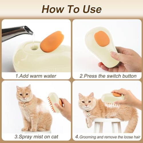Cat Steam Brush, 3 in 1 Cat Steamy Brush, Silicone Massage Grooming Comb, Pet Hair Cleaning Misting Comb for Kittens(Avocado White) - Image 6