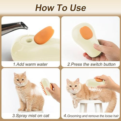 Cat Steam Brush, 3 in 1 Cat Steamy Brush, Silicone Massage Grooming Comb, Pet Hair Cleaning Misting Comb for Kittens(Avocado White) - Image 6