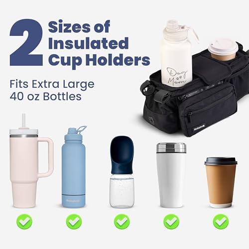 Dog Stroller Caddy Organizer with 2 Insulated Cup Holders & Treat Pocket - Image 6