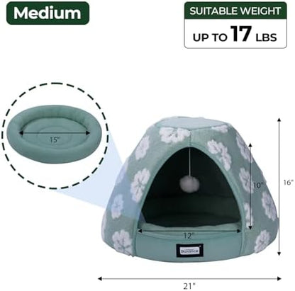 BALANCE Cat Beds for Indoor Cats, 2-in-1 Cat Bed Cave with Anti-Slip Bottom and Ultra-Soft Plush, Cozy Cats House Tent for Kittens and Small Dogs, 21 Inches, Green - Image 5