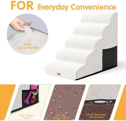 Topmart High Density Foam Dog Steps 5 Tiers, Extra Wide Deep Pet Steps - Image 4