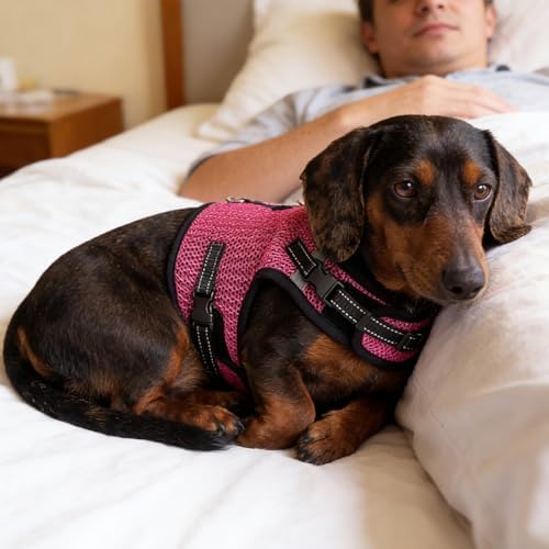 Mini Dachshund Harness – No Armpit Rub, Escape Proof, Reflective, No Pull Vest-Style Dachshunds Harness,Breathable Mesh Dog Harness (Rose Red, XS,Fit Puppy&Rabbit Dachshund) - Image 6