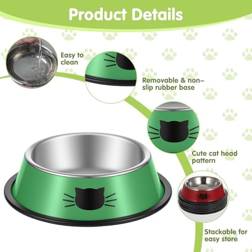 8 Pack Cat Bowls, Stainless Steel Cat Water Food Bowl Set with Anti-Slip Base, 7oz Shallow Pet Dish for Kittens & Small Dogs, Multi-Color (Blue, Black, Purple, Orange, Green, Gray, Red, Pink) - Image 3
