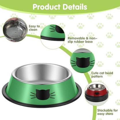 8 Pack Cat Bowls, Stainless Steel Cat Water Food Bowl Set with Anti-Slip Base, 7oz Shallow Pet Dish for Kittens & Small Dogs, Multi-Color (Blue, Black, Purple, Orange, Green, Gray, Red, Pink) - Image 3