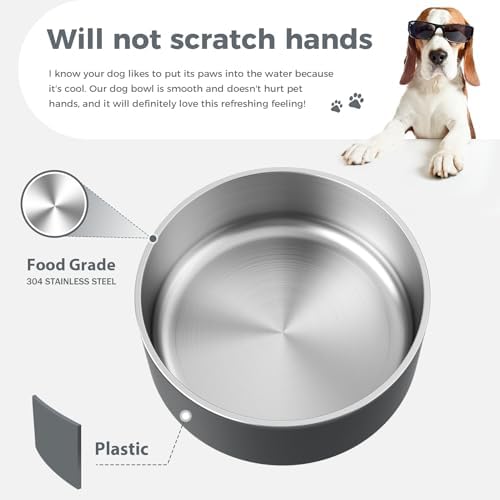 WENBOKMIN Dog Bowl, Stainless Steel Food and Water Bowl, 64oz, Deep Grey | Non Slip Quiet Bottom, Easy to Clean, Dishwasher Safe - Image 4
