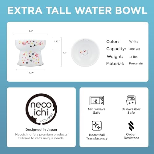 Necoichi Ceramic Elevated Cat Water Bowl, Whisker-Friendly (Cat, Regular) - Image 3